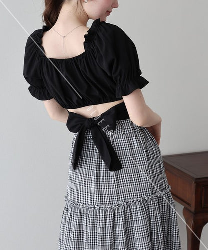 Button Shirt/Blouse Back Ribbon Off-The-Shoulder 2-way