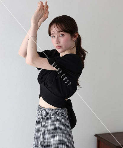 Button Shirt/Blouse Back Ribbon Off-The-Shoulder 2-way