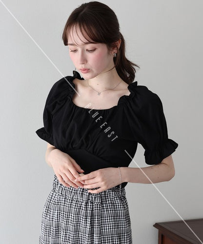 Button Shirt/Blouse Back Ribbon Off-The-Shoulder 2-way