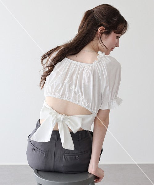 Button Shirt/Blouse Back Ribbon Off-The-Shoulder 2-way