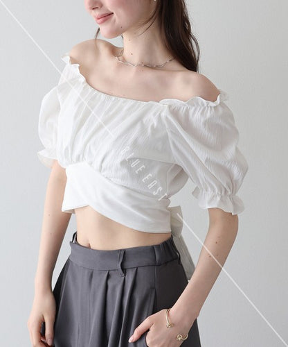 Button Shirt/Blouse Back Ribbon Off-The-Shoulder 2-way