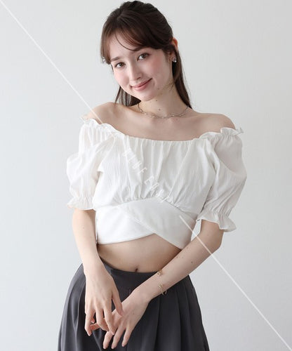 Button Shirt/Blouse Back Ribbon Off-The-Shoulder 2-way