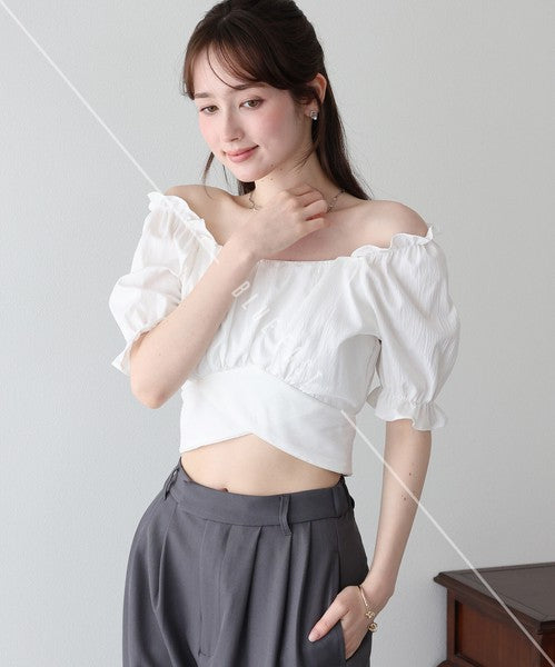 Button Shirt/Blouse Back Ribbon Off-The-Shoulder 2-way