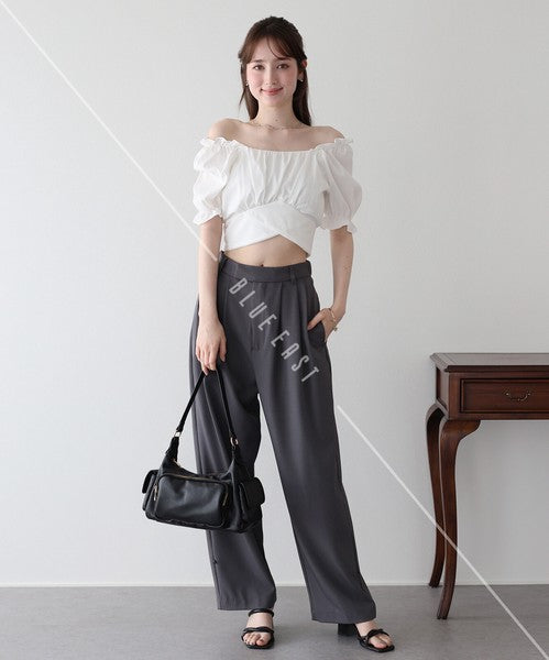 Button Shirt/Blouse Back Ribbon Off-The-Shoulder 2-way