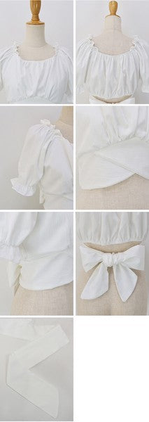 Button Shirt/Blouse Back Ribbon Off-The-Shoulder 2-way