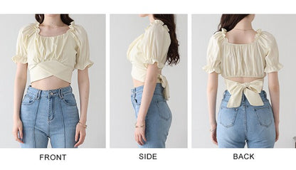 Button Shirt/Blouse Back Ribbon Off-The-Shoulder 2-way
