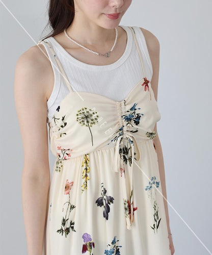 Casual Dress Flower Camisole Dress Printed Shirring