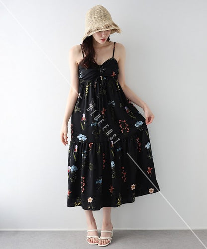 Casual Dress Flower Camisole Dress Printed Shirring