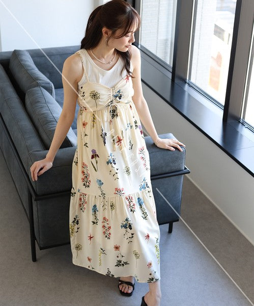 Casual Dress Flower Camisole Dress Printed Shirring