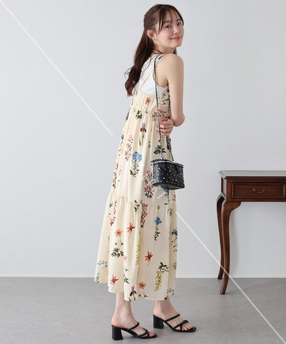 Casual Dress Flower Camisole Dress Printed Shirring