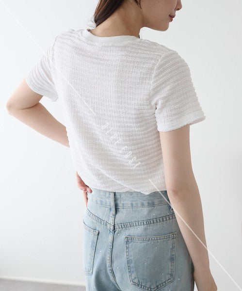 T-shirt Ladies fashion Jacquard Cut and Sew Cut-and-sew