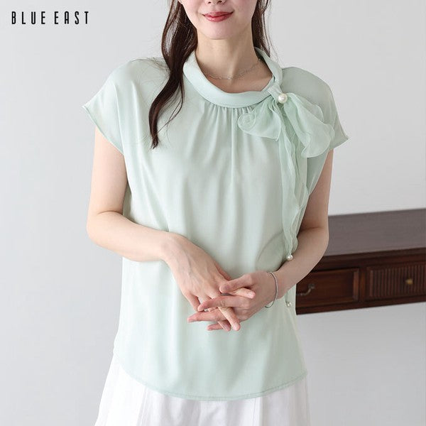 Button Shirt/Blouse French Sleeve Side Ribbon