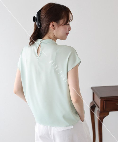 Button Shirt/Blouse French Sleeve Side Ribbon