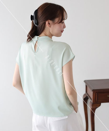 Button Shirt/Blouse French Sleeve Side Ribbon