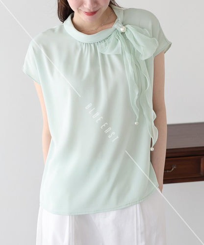 Button Shirt/Blouse French Sleeve Side Ribbon