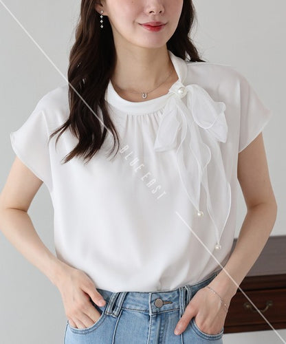 Button Shirt/Blouse French Sleeve Side Ribbon