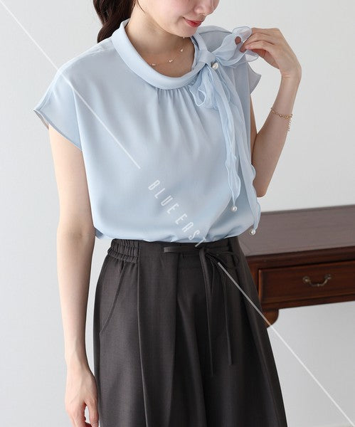 Button Shirt/Blouse French Sleeve Side Ribbon