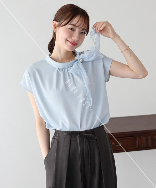 Button Shirt/Blouse French Sleeve Side Ribbon