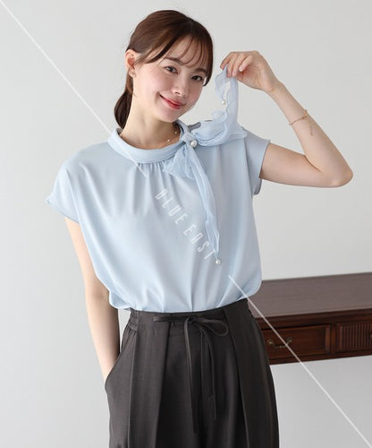 Button Shirt/Blouse French Sleeve Side Ribbon