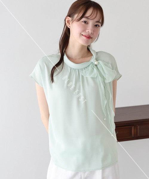 Button Shirt/Blouse French Sleeve Side Ribbon