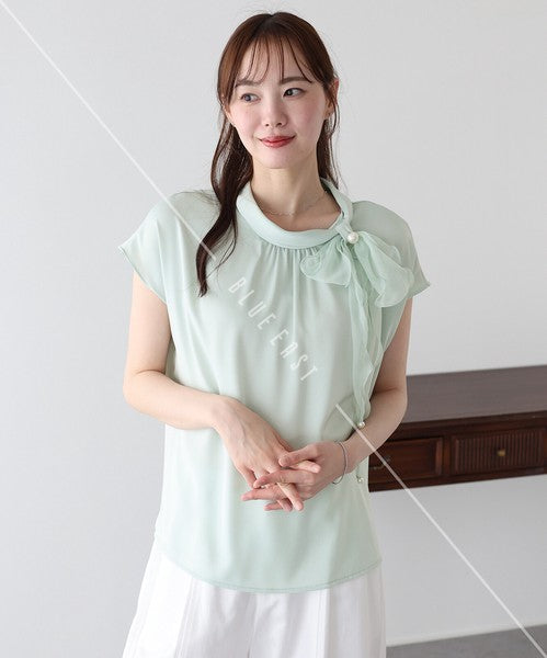 Button Shirt/Blouse French Sleeve Side Ribbon