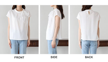 Button Shirt/Blouse French Sleeve Side Ribbon