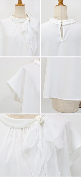 Button Shirt/Blouse French Sleeve Side Ribbon