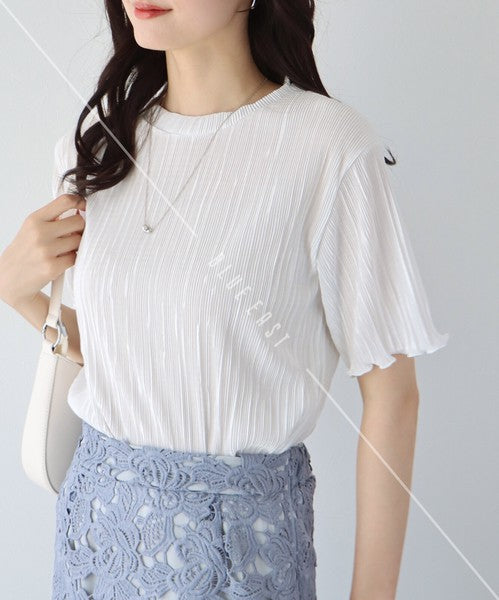 T-shirt Random Pleats Mellow Short-Sleeved Blouse Short Sleeve Cut-and-sew