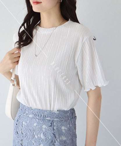 T-shirt Random Pleats Mellow Short-Sleeved Blouse Short Sleeve Cut-and-sew