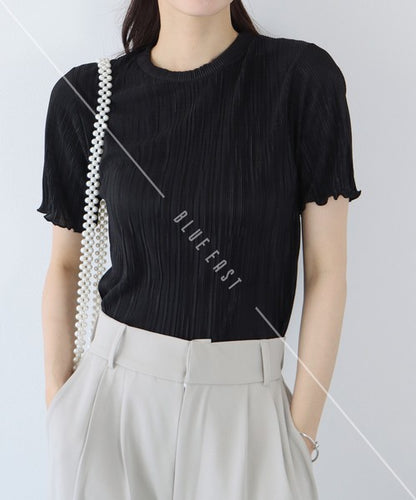 T-shirt Random Pleats Mellow Short-Sleeved Blouse Short Sleeve Cut-and-sew
