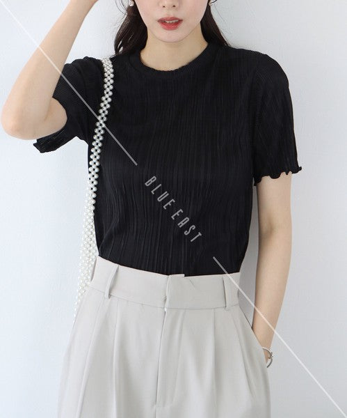 T-shirt Random Pleats Mellow Short-Sleeved Blouse Short Sleeve Cut-and-sew