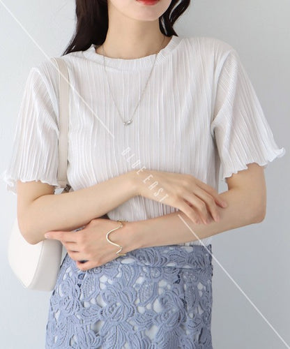 T-shirt Random Pleats Mellow Short-Sleeved Blouse Short Sleeve Cut-and-sew