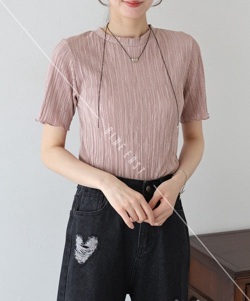 T-shirt Random Pleats Mellow Short-Sleeved Blouse Short Sleeve Cut-and-sew