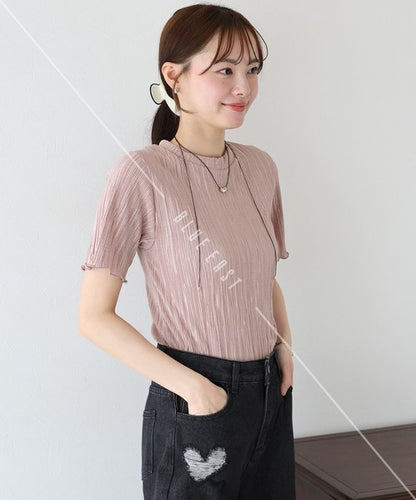 T-shirt Random Pleats Mellow Short-Sleeved Blouse Short Sleeve Cut-and-sew