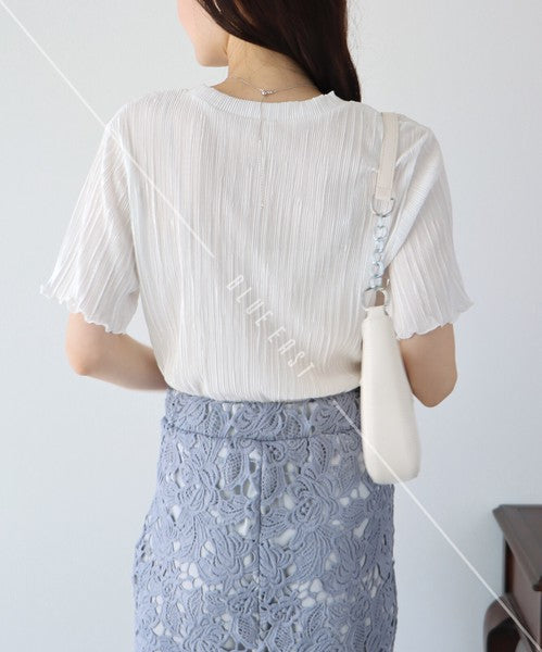 T-shirt Random Pleats Mellow Short-Sleeved Blouse Short Sleeve Cut-and-sew