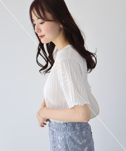 T-shirt Random Pleats Mellow Short-Sleeved Blouse Short Sleeve Cut-and-sew