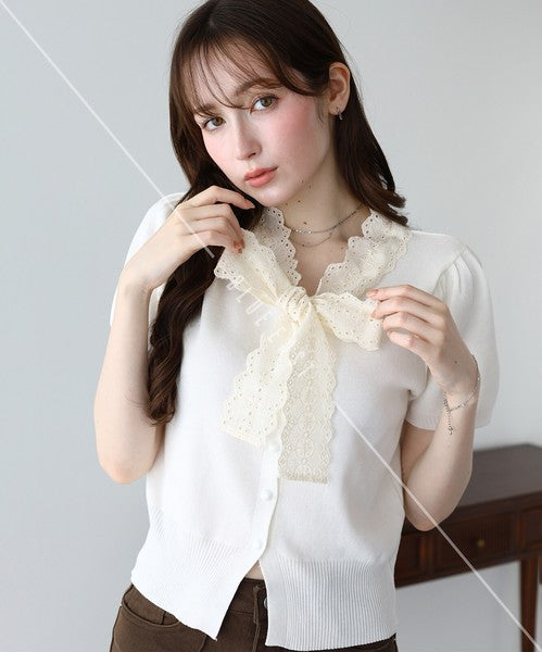Lace Ribbon Cardigan (Ribbon, Lace, Knit Top  ESS)