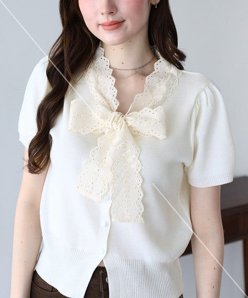 Lace Ribbon Cardigan (Ribbon, Lace, Knit Top  ESS)