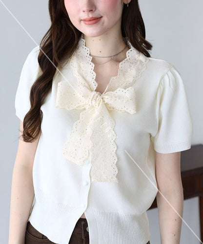 Lace Ribbon Cardigan (Ribbon, Lace, Knit Top  ESS)