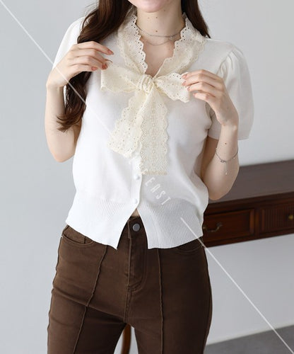 Lace Ribbon Cardigan (Ribbon, Lace, Knit Top  ESS)