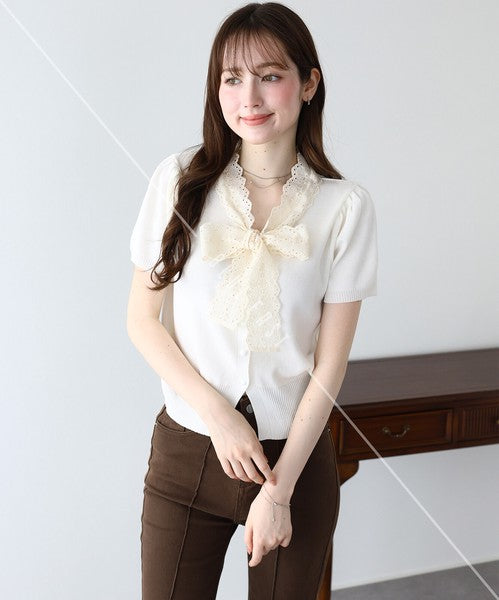 Lace Ribbon Cardigan (Ribbon, Lace, Knit Top  ESS)