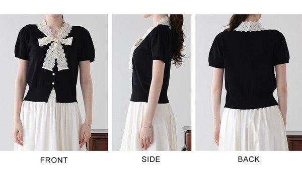 Lace Ribbon Cardigan (Ribbon, Lace, Knit Top  ESS)