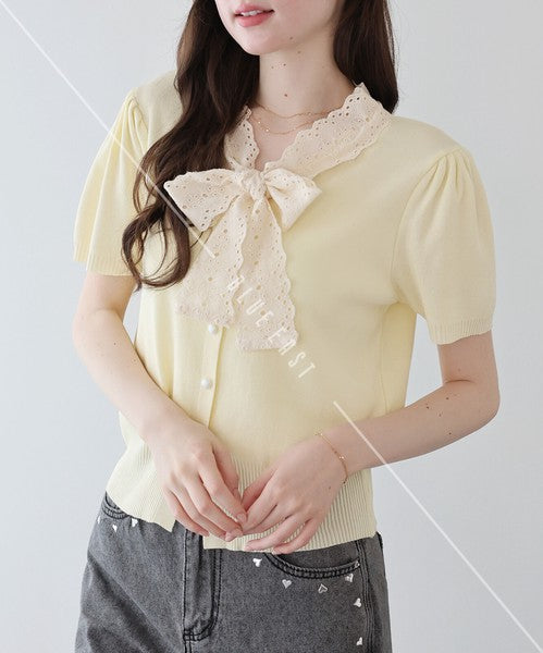 Lace Ribbon Cardigan (Ribbon, Lace, Knit Top  ESS)