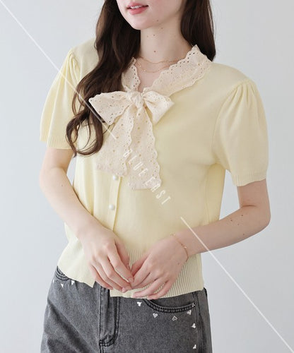 Lace Ribbon Cardigan (Ribbon, Lace, Knit Top  ESS)