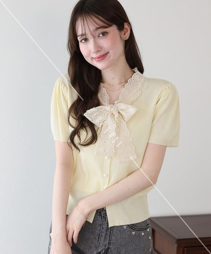 Lace Ribbon Cardigan (Ribbon, Lace, Knit Top  ESS)