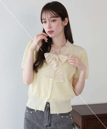 Lace Ribbon Cardigan (Ribbon, Lace, Knit Top  ESS)
