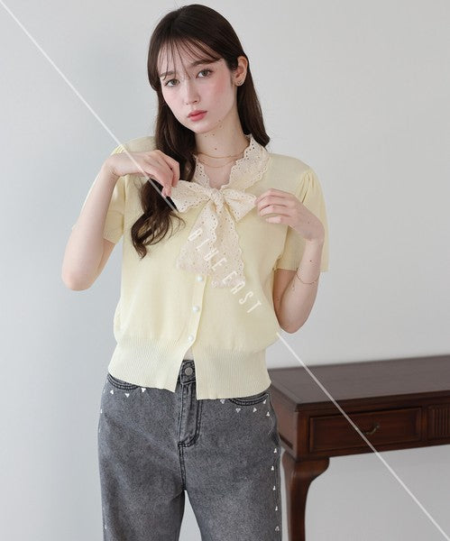 Lace Ribbon Cardigan (Ribbon, Lace, Knit Top  ESS)