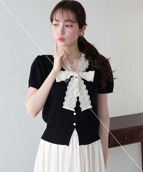 Lace Ribbon Cardigan (Ribbon, Lace, Knit Top  ESS)