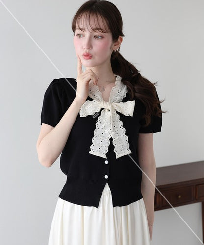 Lace Ribbon Cardigan (Ribbon, Lace, Knit Top  ESS)