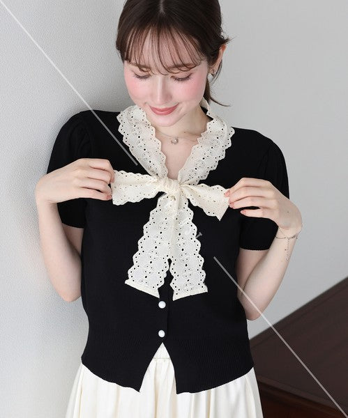 Lace Ribbon Cardigan (Ribbon, Lace, Knit Top  ESS)